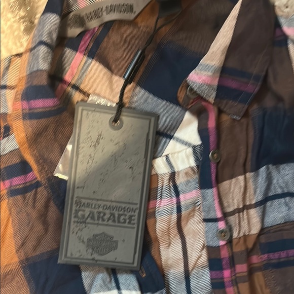 Harley-Davidson Blue and Brown Casual Button Down Shirt - Picture 3 of 7